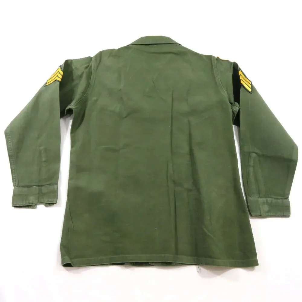 Military Cotton Sateen Shirt Vietnam Era OD Green Army Sz 15.5 x 33 1960s